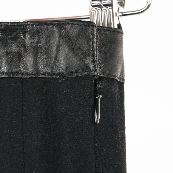 Alexander McQueen Black Wool Leather-Trim Zippered-Hem Skirt - Picture 8 of 11